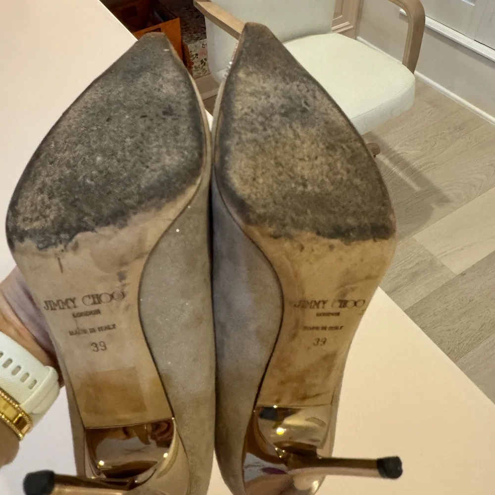 Jimmy Choo gold sparkly heels with toe detail 39 - Picture 7 of 11